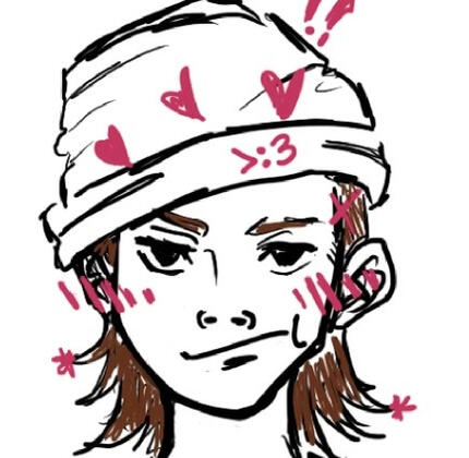 a drawing of takuma ino, there are little doodles in pink and his hair is brown but other than that it is uncolored